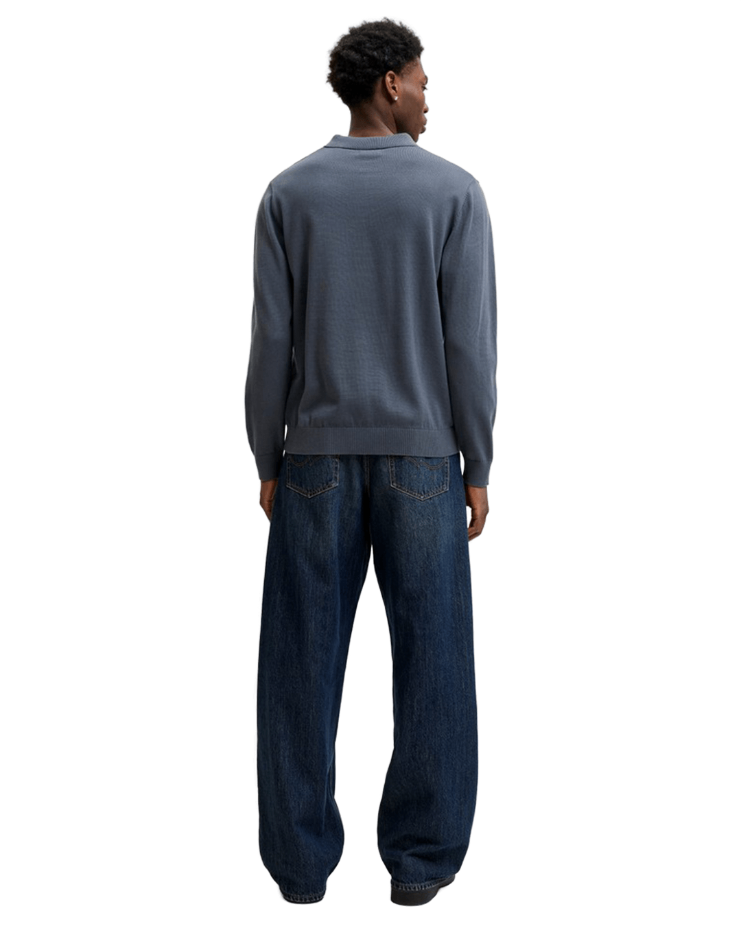 Jack & Jones Polo Shirts Jack & Jones Grey Basic Knit Long Sleeve Polo Shirt