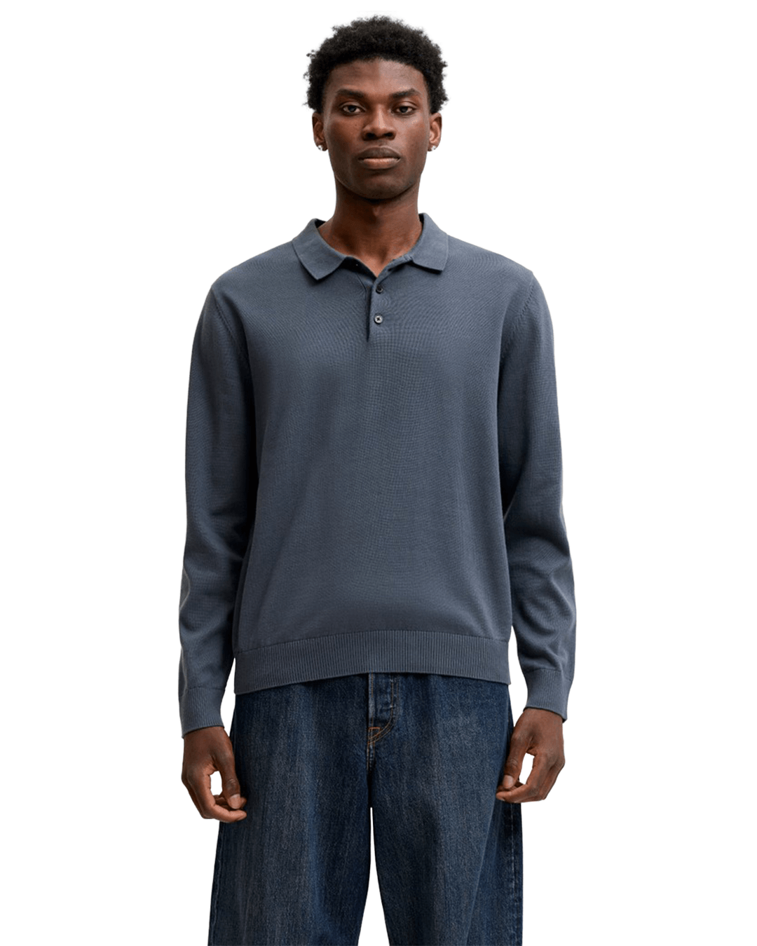 Jack & Jones Polo Shirts Jack & Jones Grey Basic Knit Long Sleeve Polo Shirt