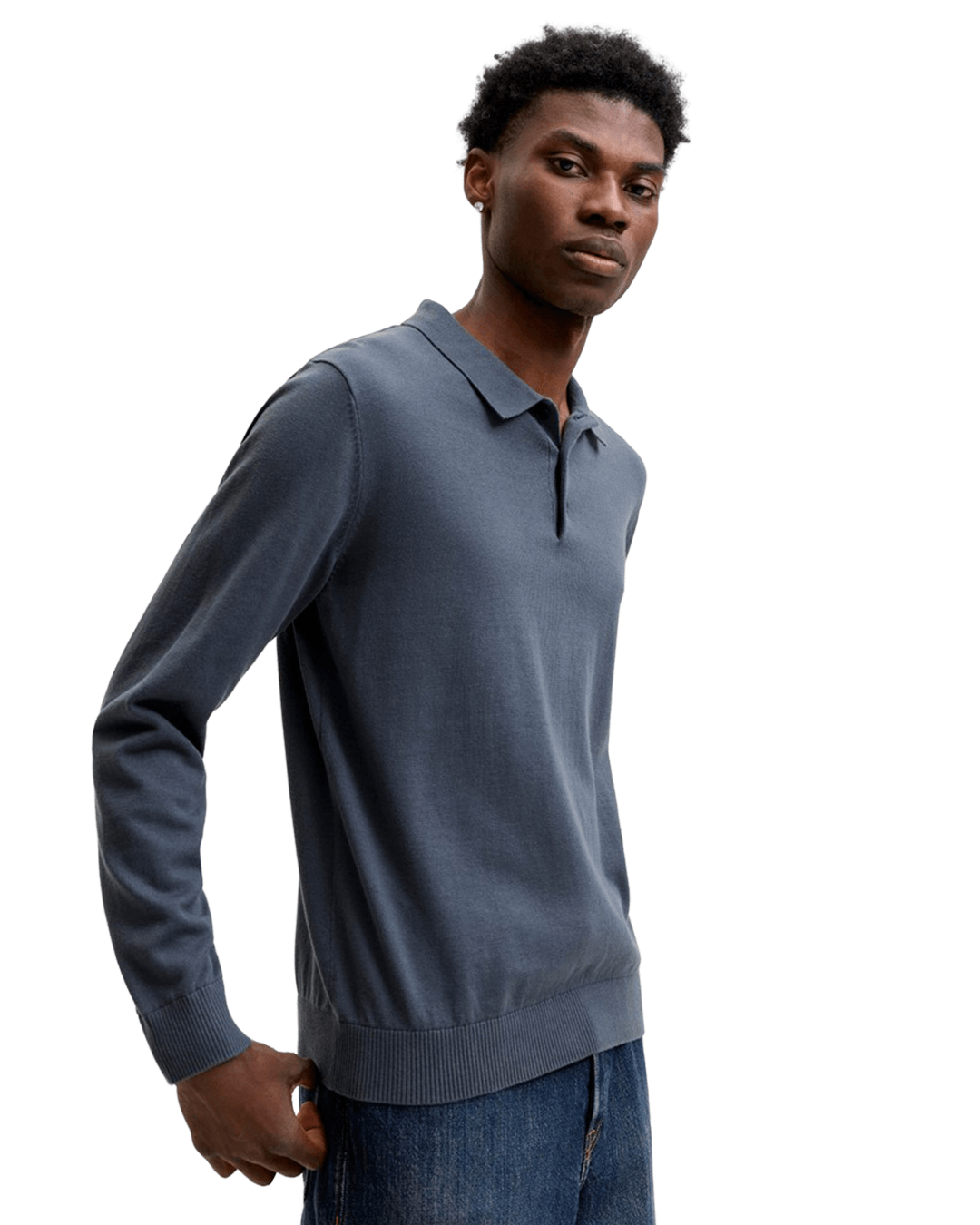 Jack & Jones Polo Shirts Jack & Jones Grey Basic Knit Long Sleeve Polo Shirt