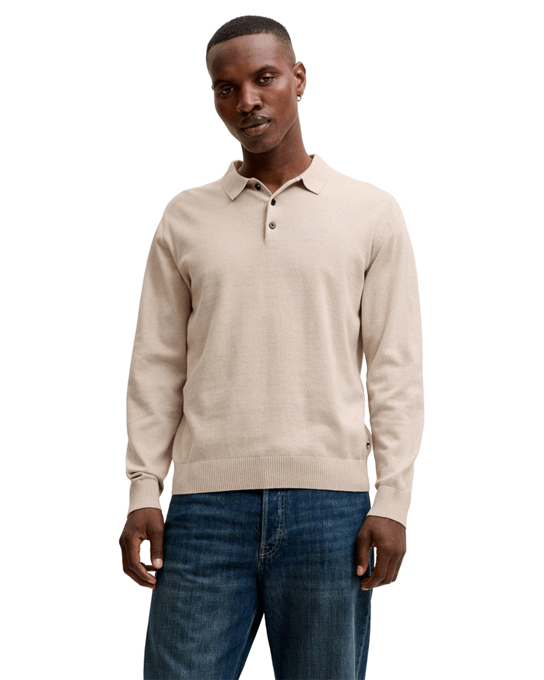 Jack & Jones Polo Shirts Jack & Jones Grey Basic Knit Long Sleeve Polo Shirt