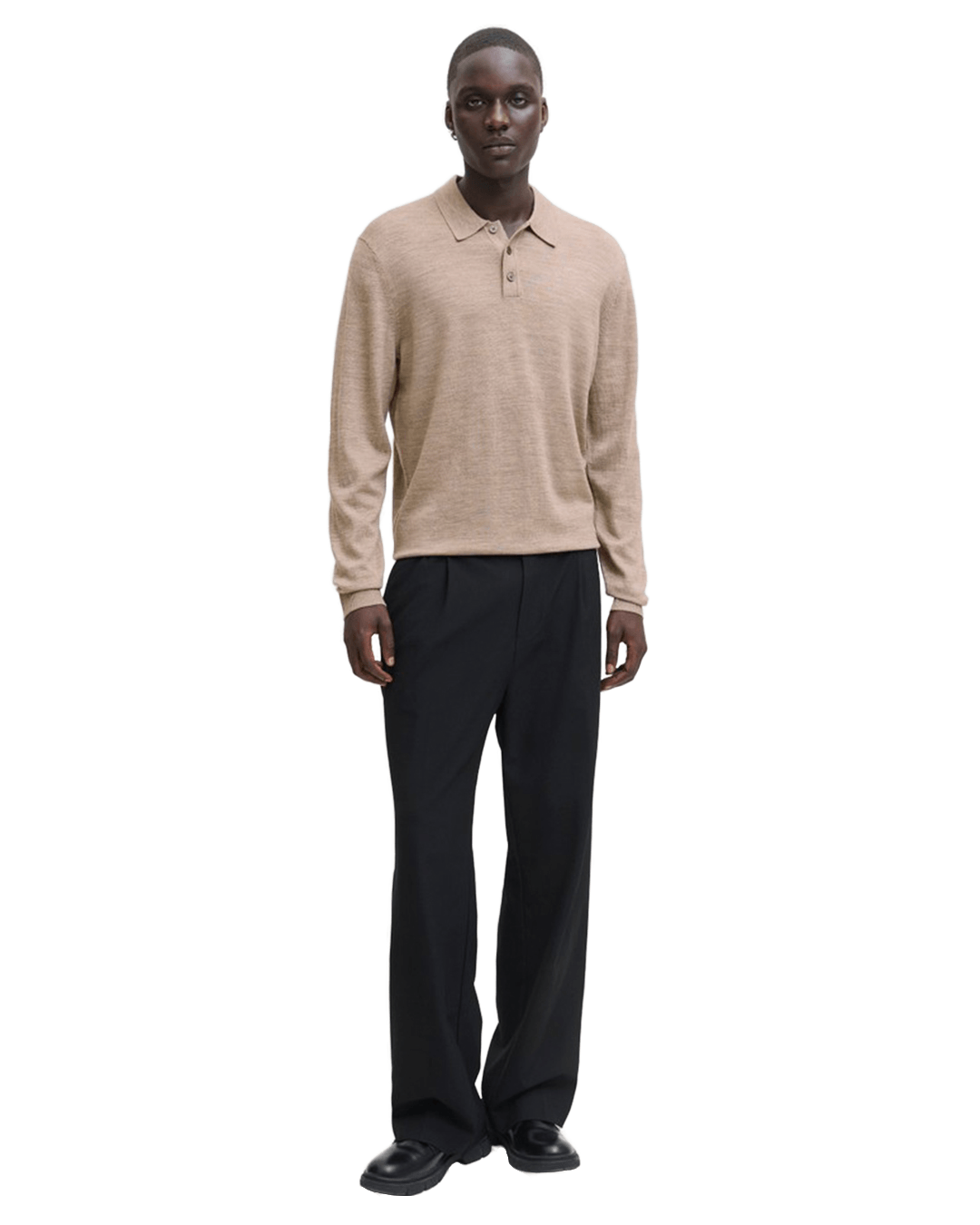 Jack & Jones Polo Shirts Jack & Jones Grey Merino Knit Polo Jumper