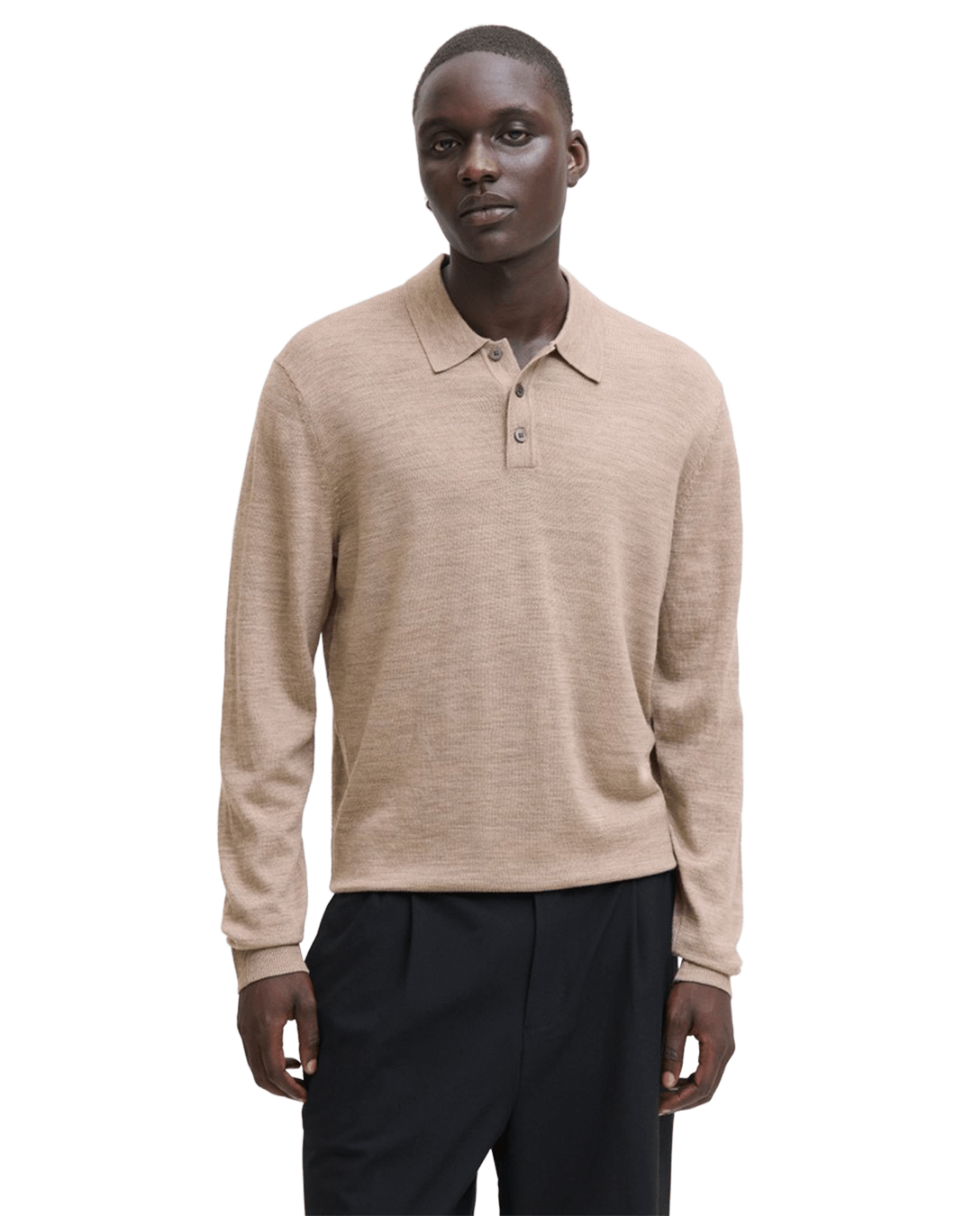Jack & Jones Polo Shirts Jack & Jones Grey Merino Knit Polo Jumper
