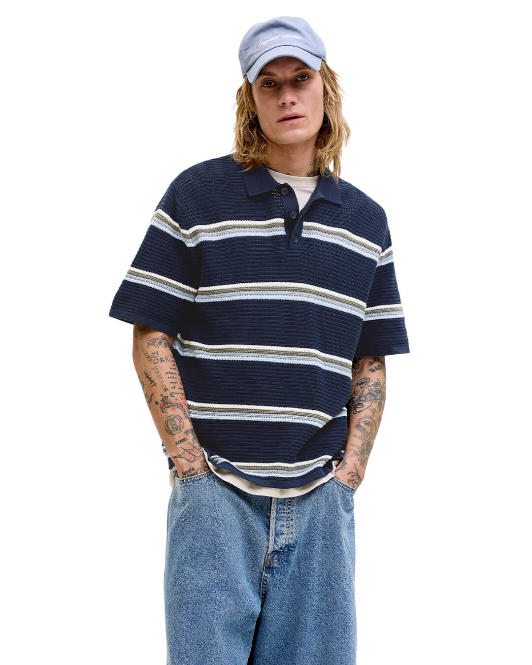 Jack & Jones Polo Shirts Jack & Jones Jormaine Knit Stripe Polo Sn Captain Sky