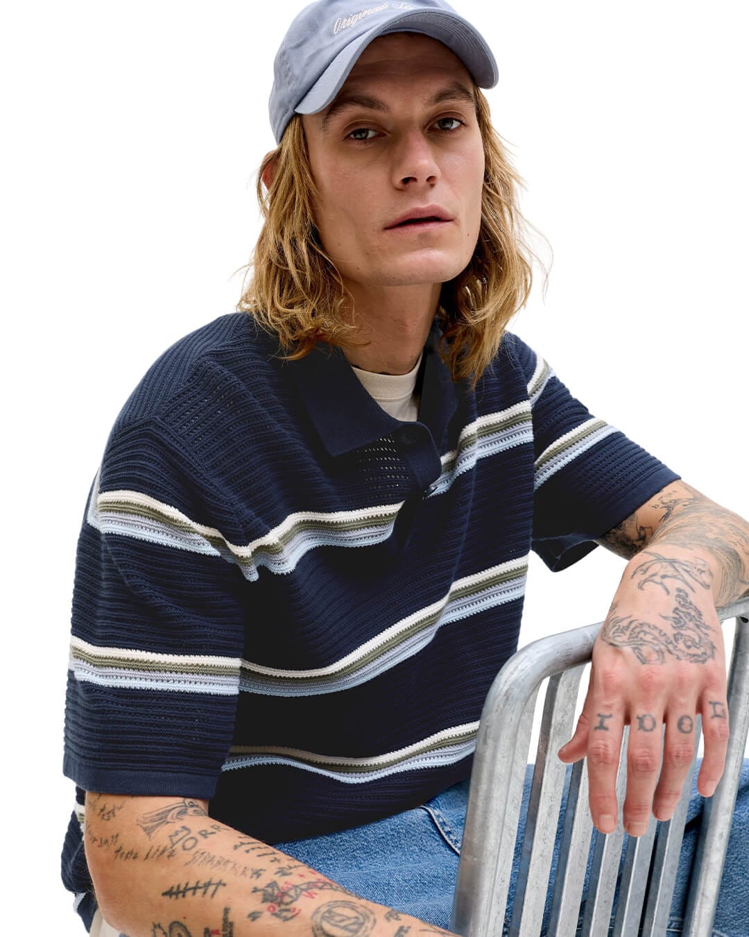 Jack & Jones Polo Shirts Jack & Jones Jormaine Knit Stripe Polo Sn Captain Sky