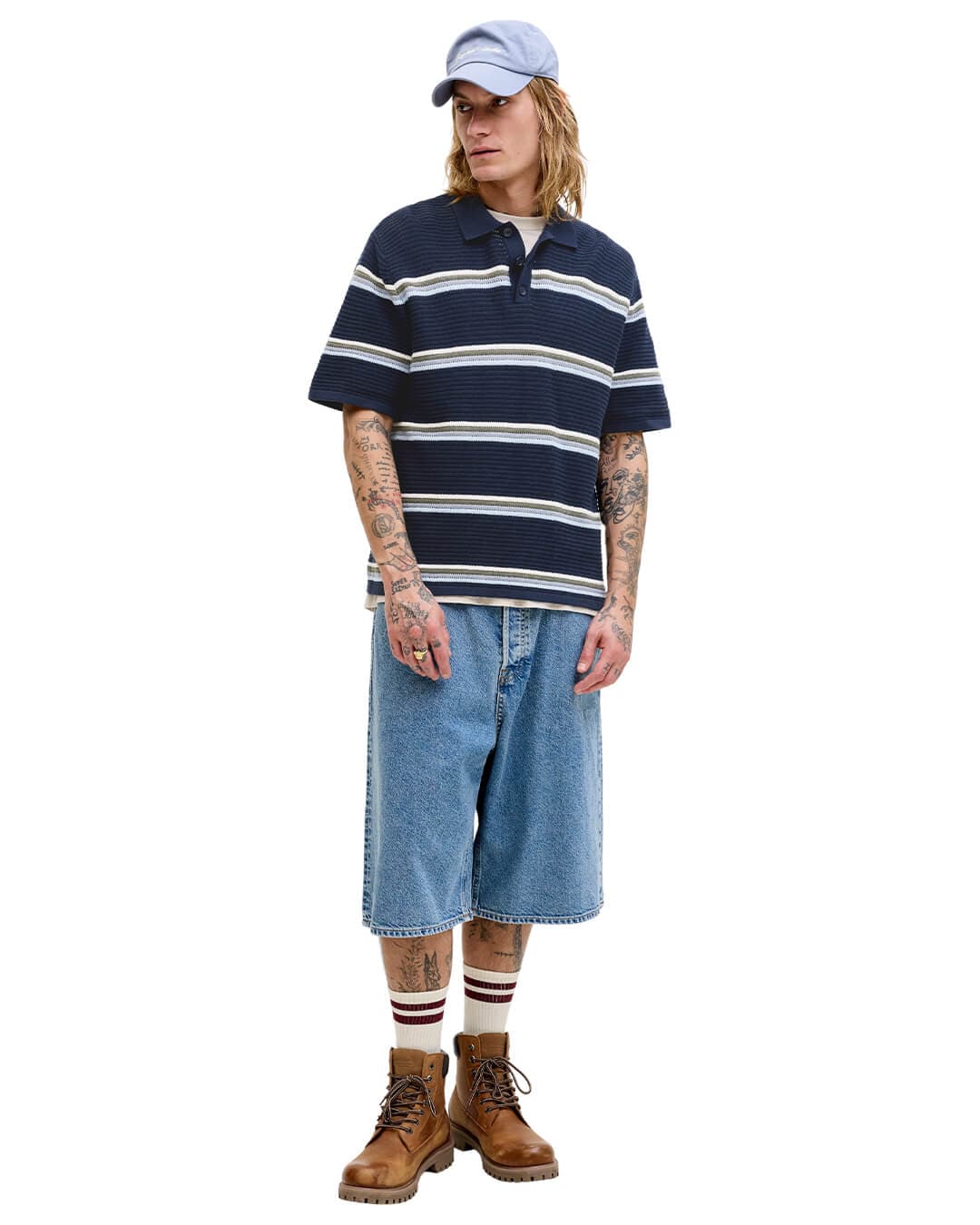 Jack & Jones Polo Shirts Jack & Jones Jormaine Knit Stripe Polo Sn Captain Sky