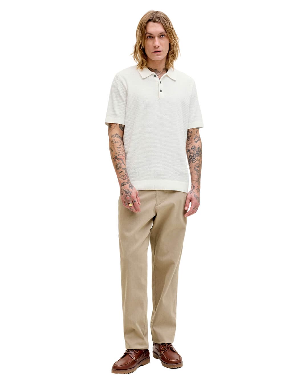 Jack&Jones Polo Shirts Jack&Jones White Knit Polo