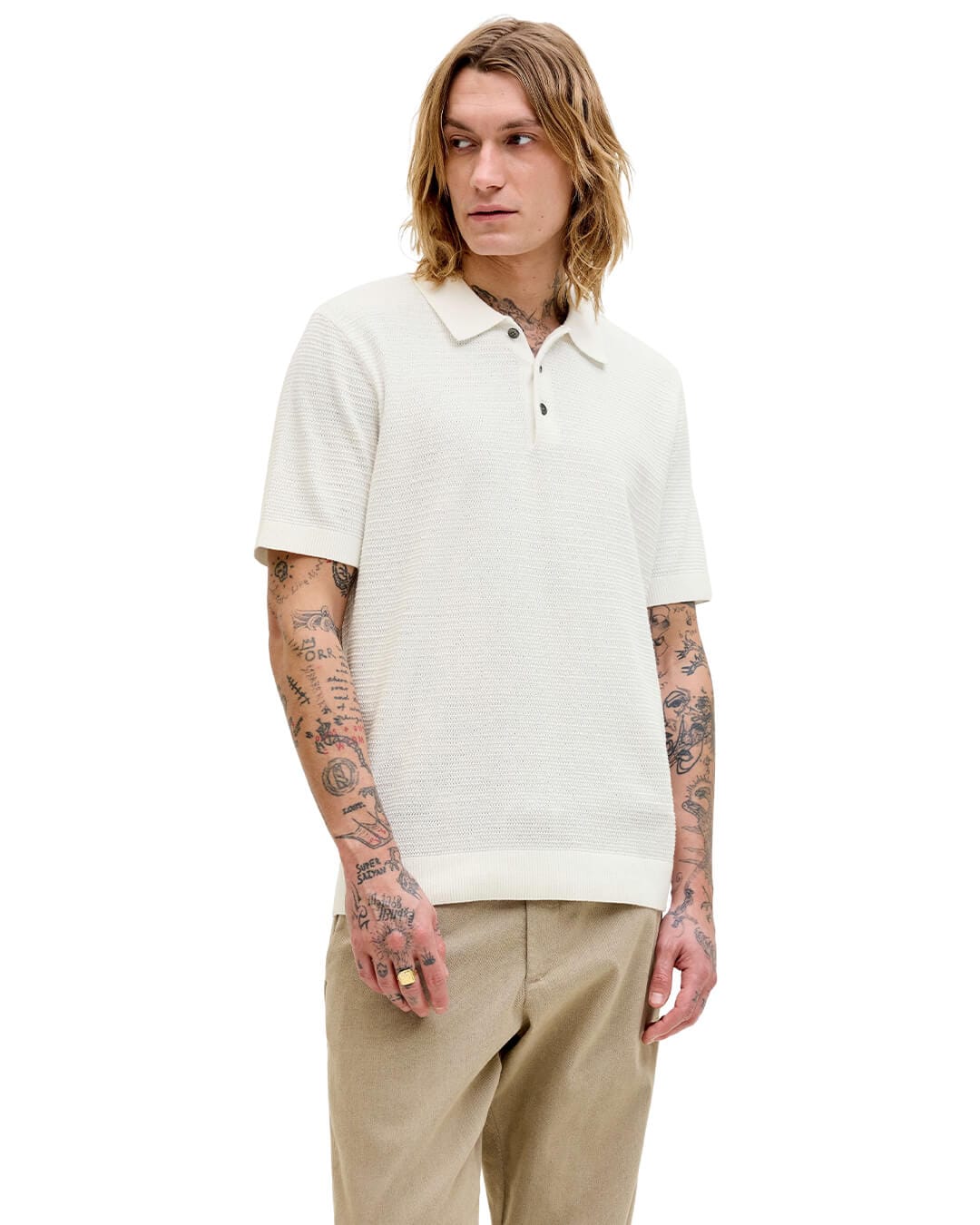 Jack&Jones Polo Shirts Jack&Jones White Knit Polo