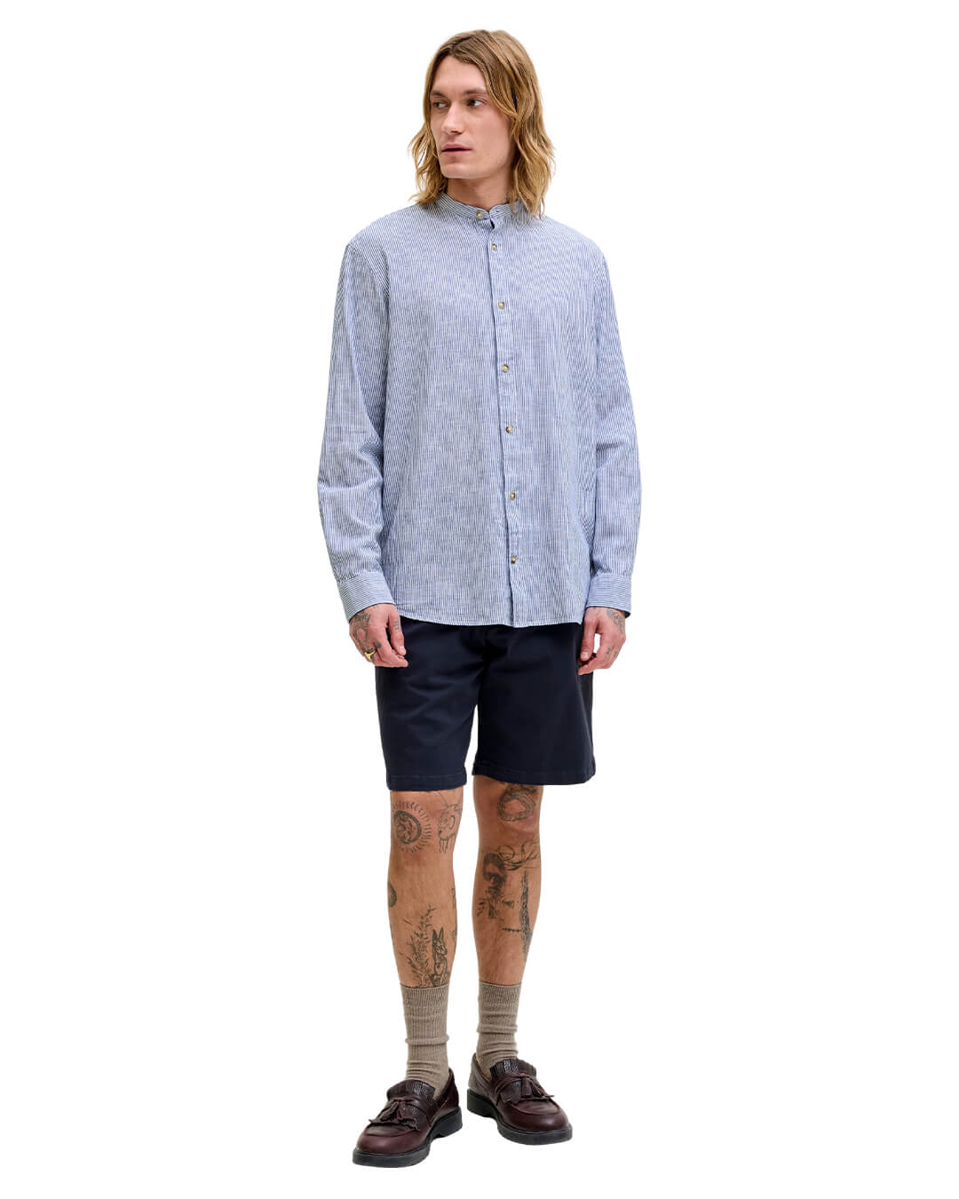 Jack&Jones Shirts Jack&Jone Blue Stripes Linen Blend Shirt