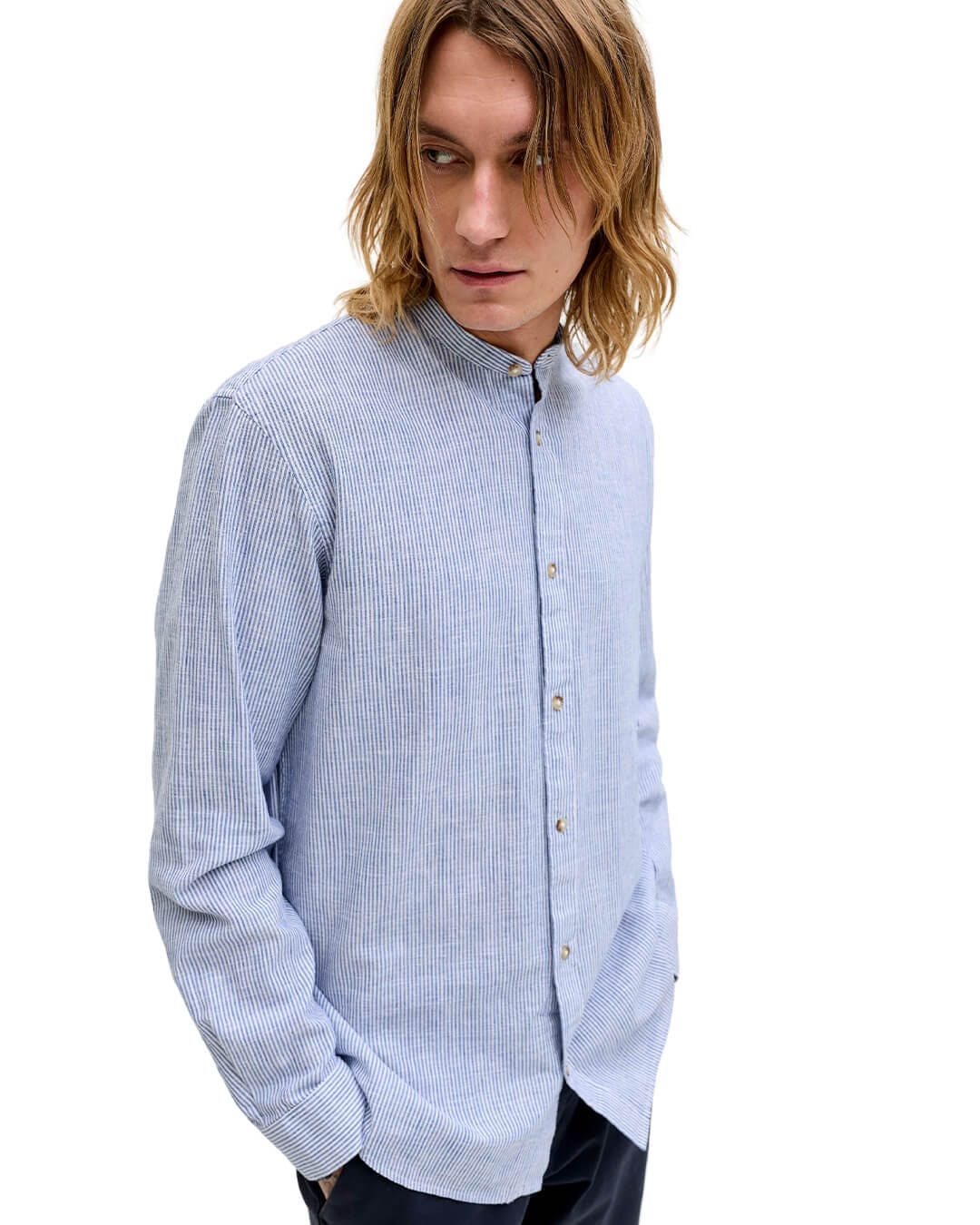 Jack&Jones Shirts Jack&Jone Blue Stripes Linen Blend Shirt