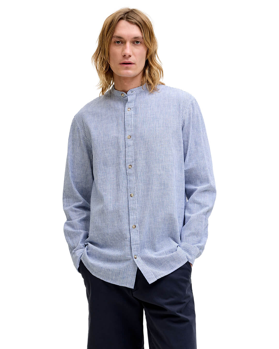 Jack&Jones Shirts Jack&Jone Blue Stripes Linen Blend Shirt