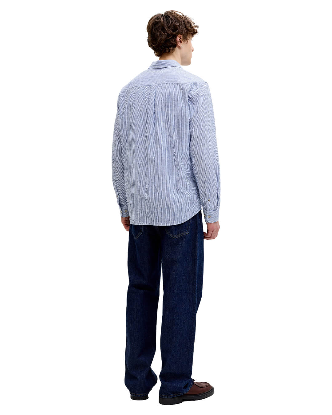 Jack&Jones Shirts Jack&Jones Blue Stripes Linen Blend Shirt