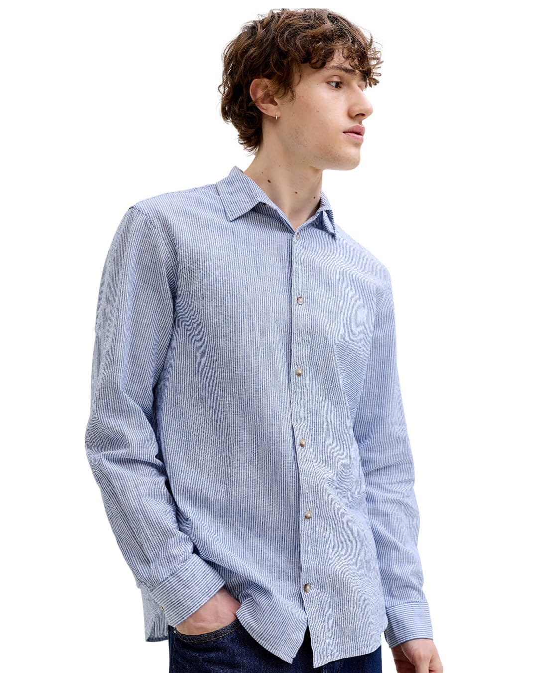 Jack&Jones Shirts Jack&Jones Blue Stripes Linen Blend Shirt
