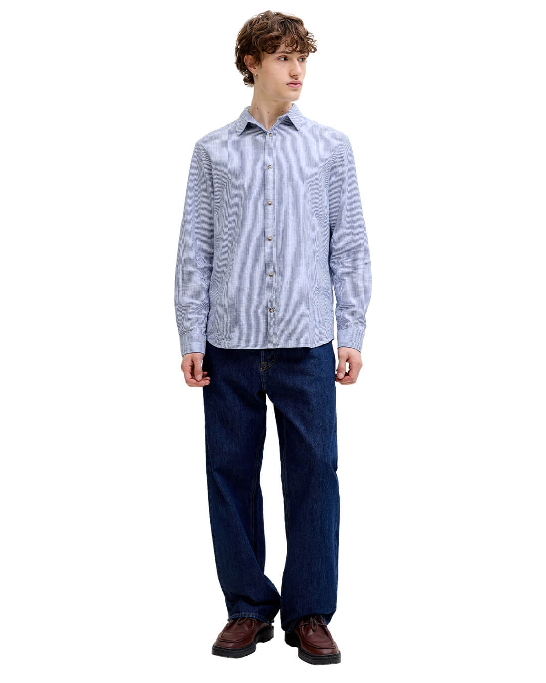 Jack&Jones Shirts Jack&Jones Blue Stripes Linen Blend Shirt