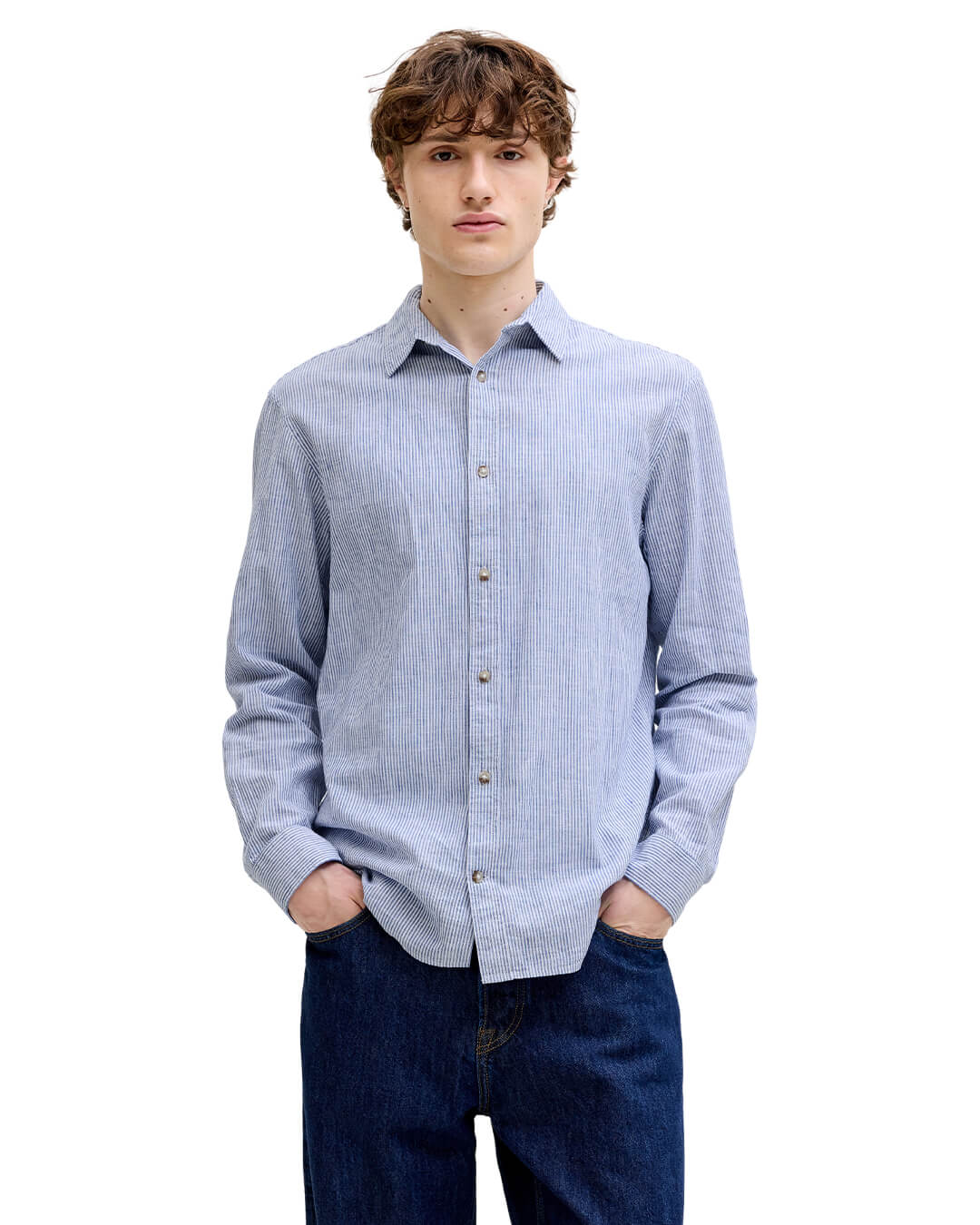 Jack&Jones Shirts Jack&Jones Blue Stripes Linen Blend Shirt