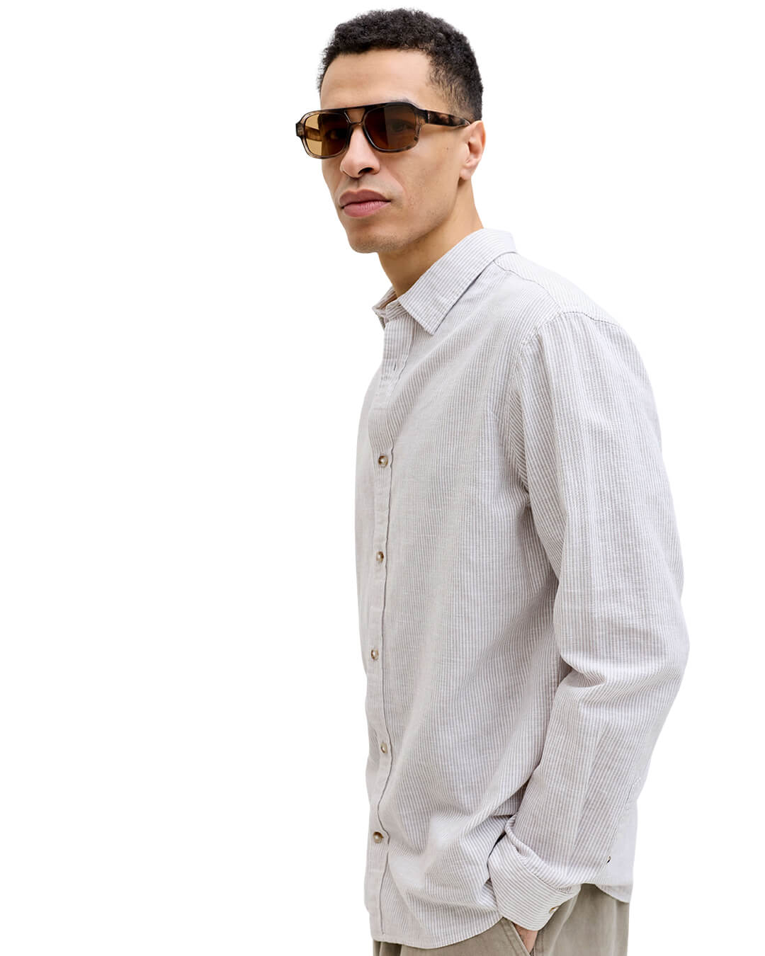 Jack&Jones Shirts Jack&Jones Crockery Stripes Linen Blend Shirt