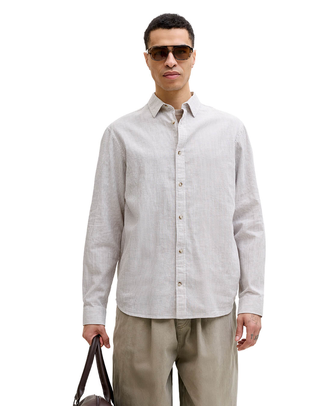 Jack&Jones Shirts Jack&Jones Crockery Stripes Linen Blend Shirt