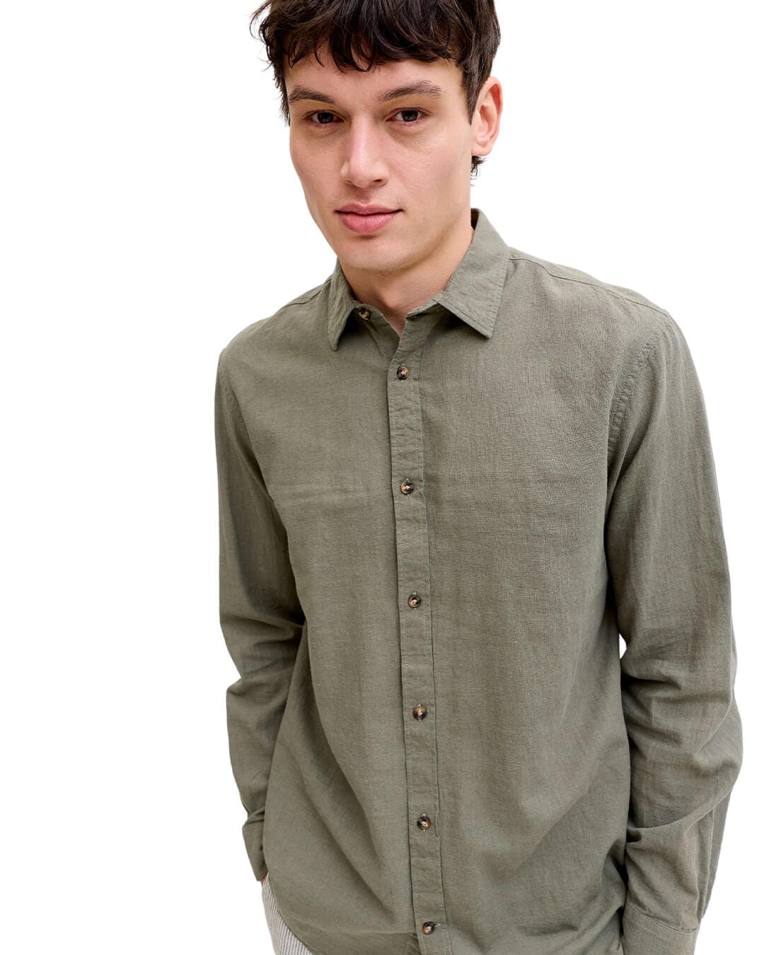 Jack&Jones Shirts Jack&Jones Dusty Olive Linen Blend Shirt