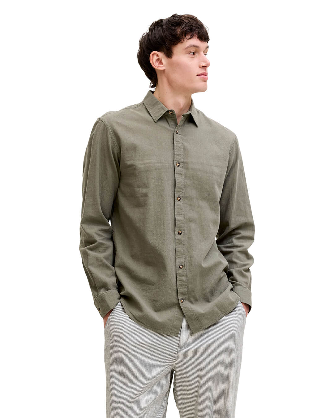 Jack&Jones Shirts Jack&Jones Dusty Olive Linen Blend Shirt