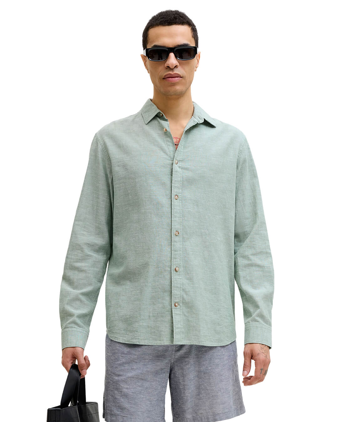 Jack&Jones Shirts Jack&Jones Granite Green Linen Blend Shirt