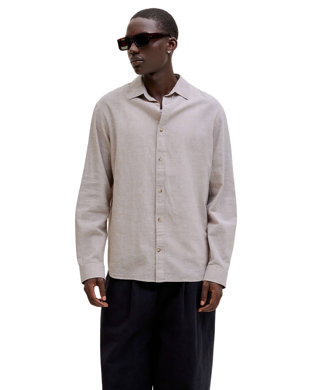 Jack&Jones Shirts Jack&Jones Grey Linen Blend T-Shirt