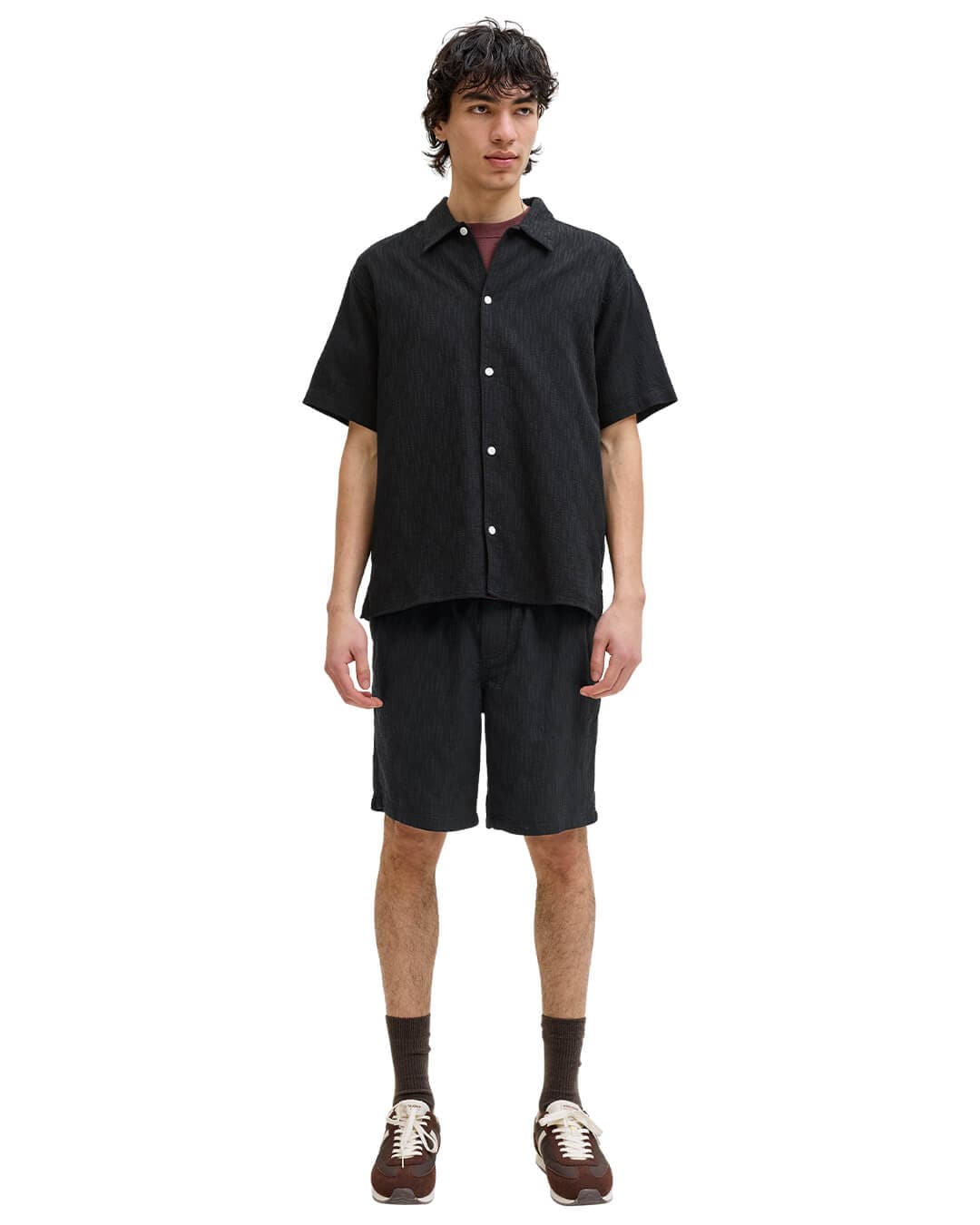 Jack & Jones Shirts Jack & Jones Jormontauk Wavy Texture Ss Sn Black Shirt