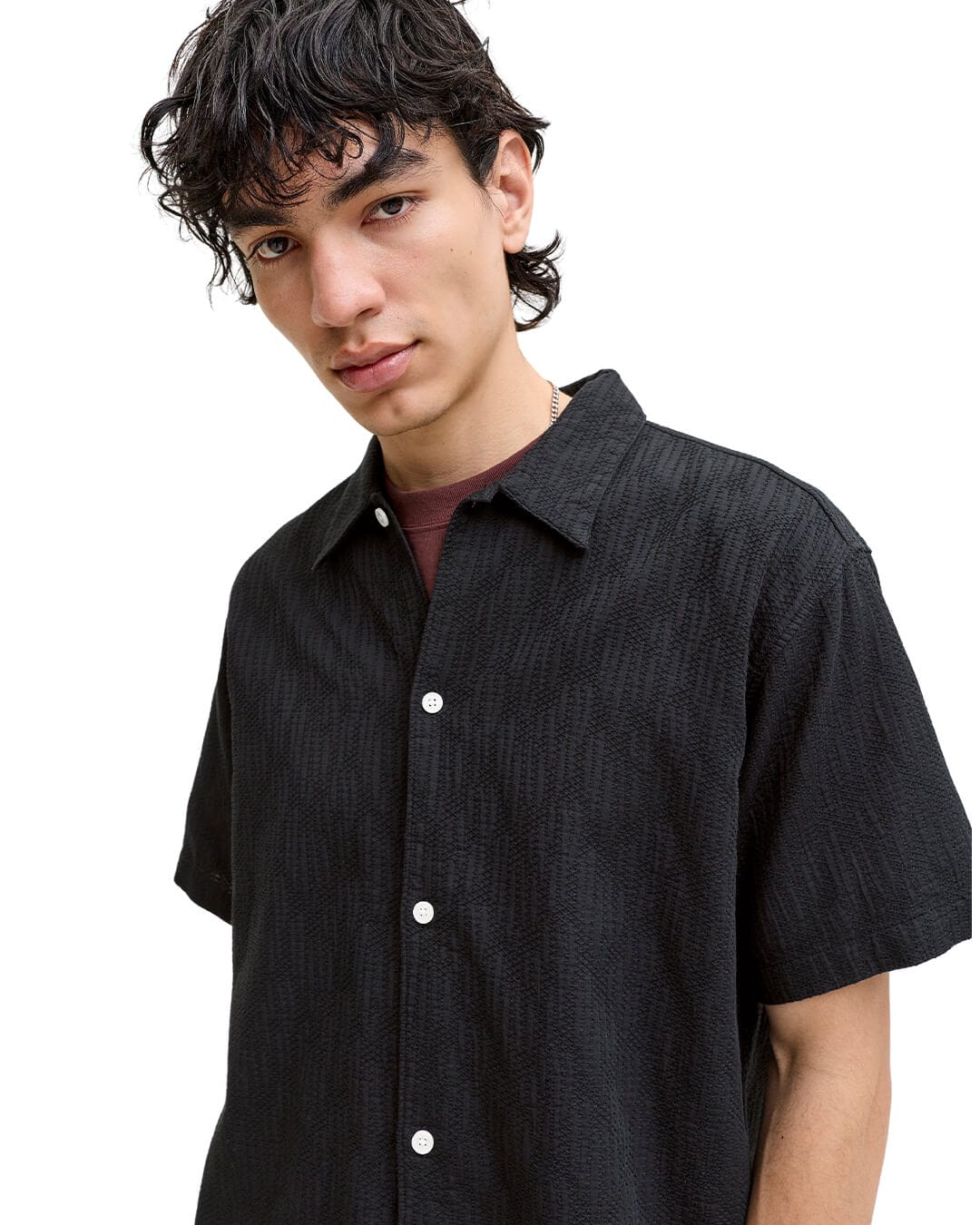 Jack & Jones Shirts Jack & Jones Jormontauk Wavy Texture Ss Sn Black Shirt