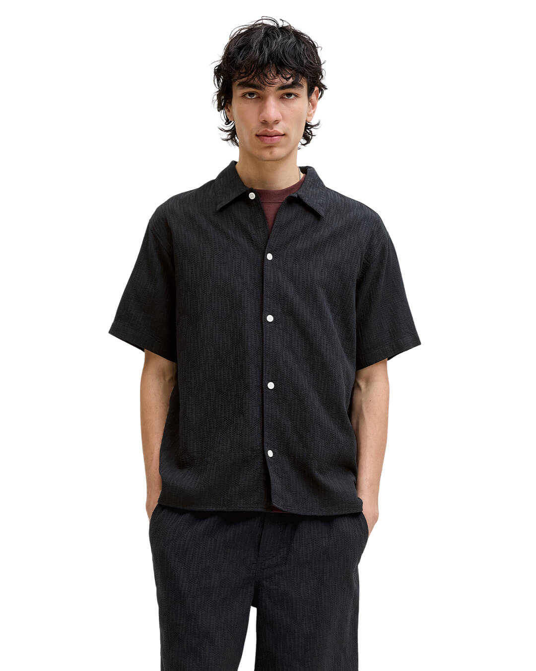 Jack & Jones Shirts Jack & Jones Jormontauk Wavy Texture Ss Sn Black Shirt