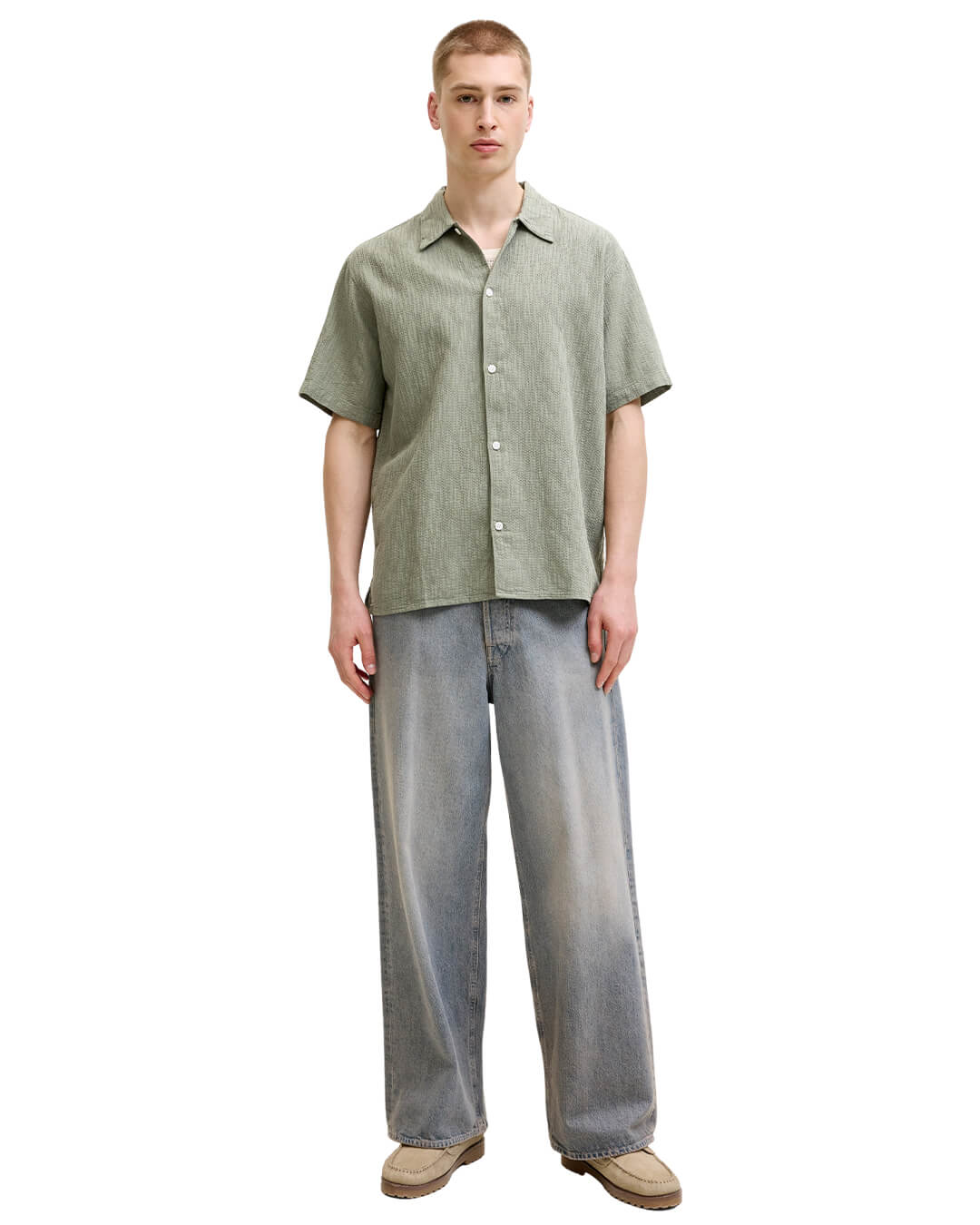 Jack & Jones Shirts Jack & Jones Jormontauk Wavy Texture Ss Sn Vetiver Shirt