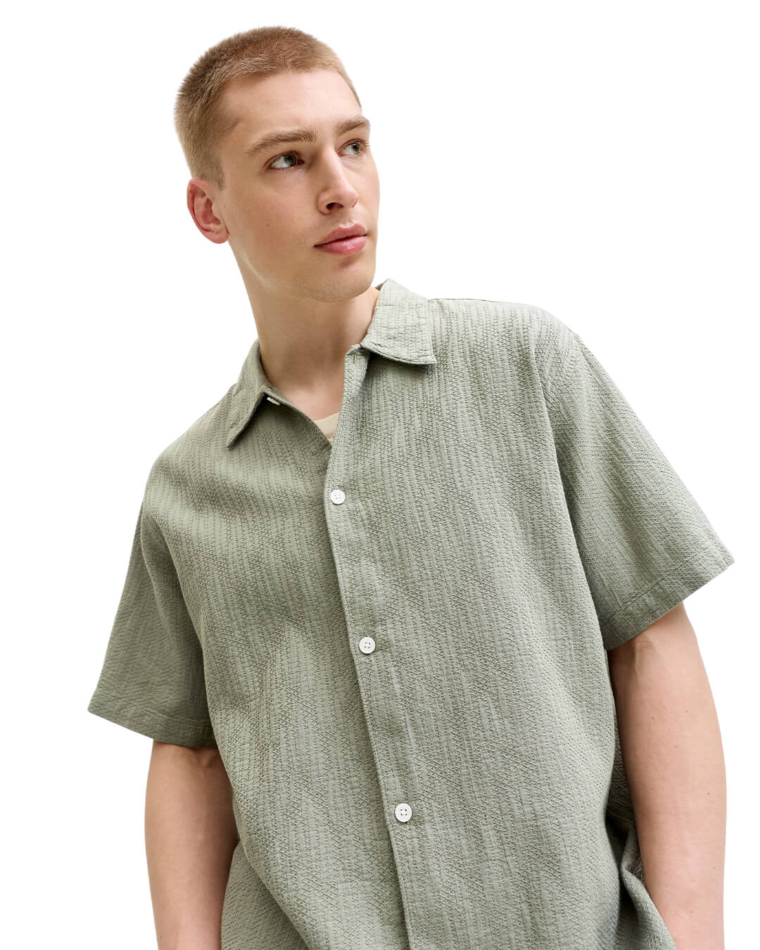 Jack & Jones Shirts Jack & Jones Jormontauk Wavy Texture Ss Sn Vetiver Shirt