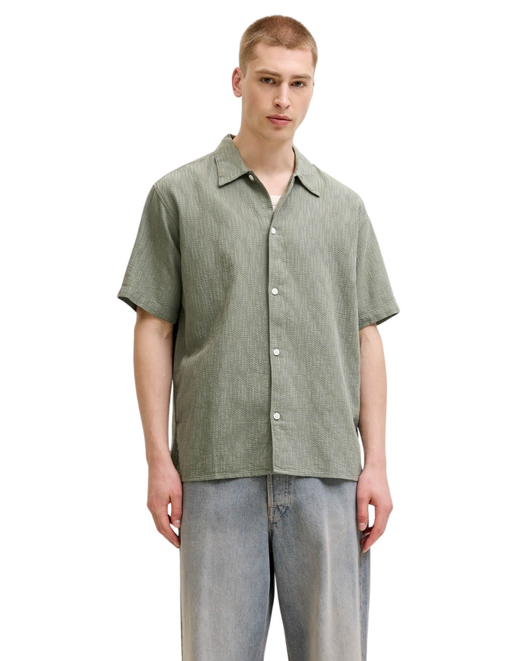 Jack & Jones Shirts Jack & Jones Jormontauk Wavy Texture Ss Sn Vetiver Shirt