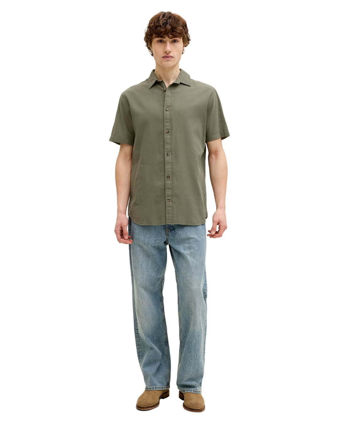 Jack&Jones Shirts Jack&Jones Olive Linen Blend Shirt