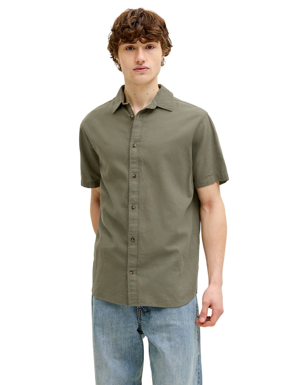 Jack&Jones Shirts Jack&Jones Olive Linen Blend Shirt