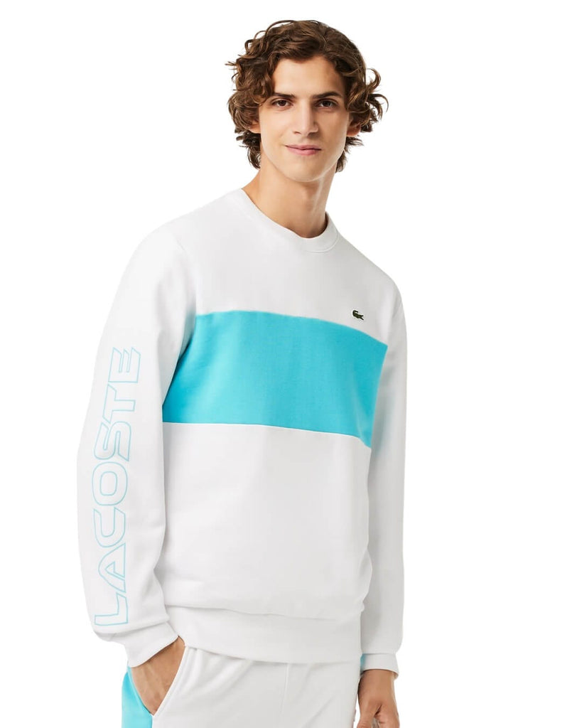 Lacoste White Classic Fit 3D Print Colourblock Jogger Sweatshirt