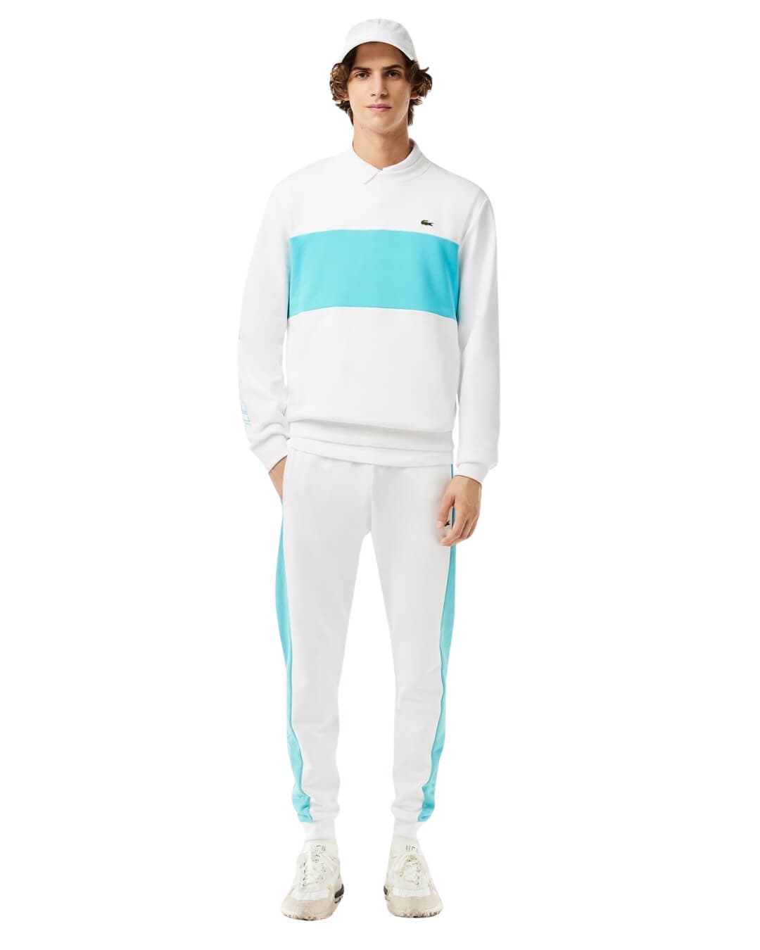 Lacoste Jumpers Lacoste White Classic Fit 3D Print Colourblock Jogger Sweatshirt