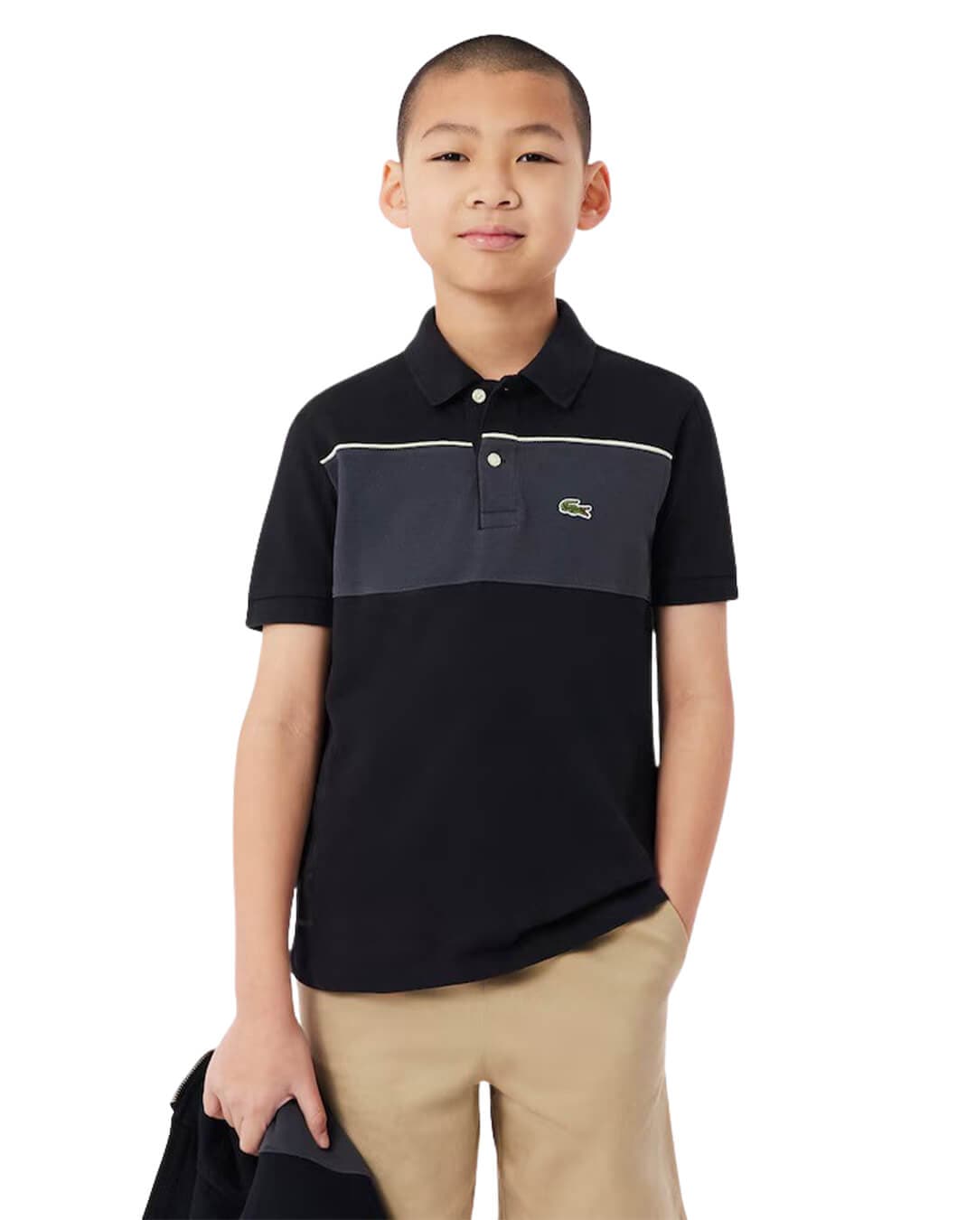 Lacoste Polo Shirts Lacoste Black Boy'S Colorblock Mini-Pique Polo Shirt