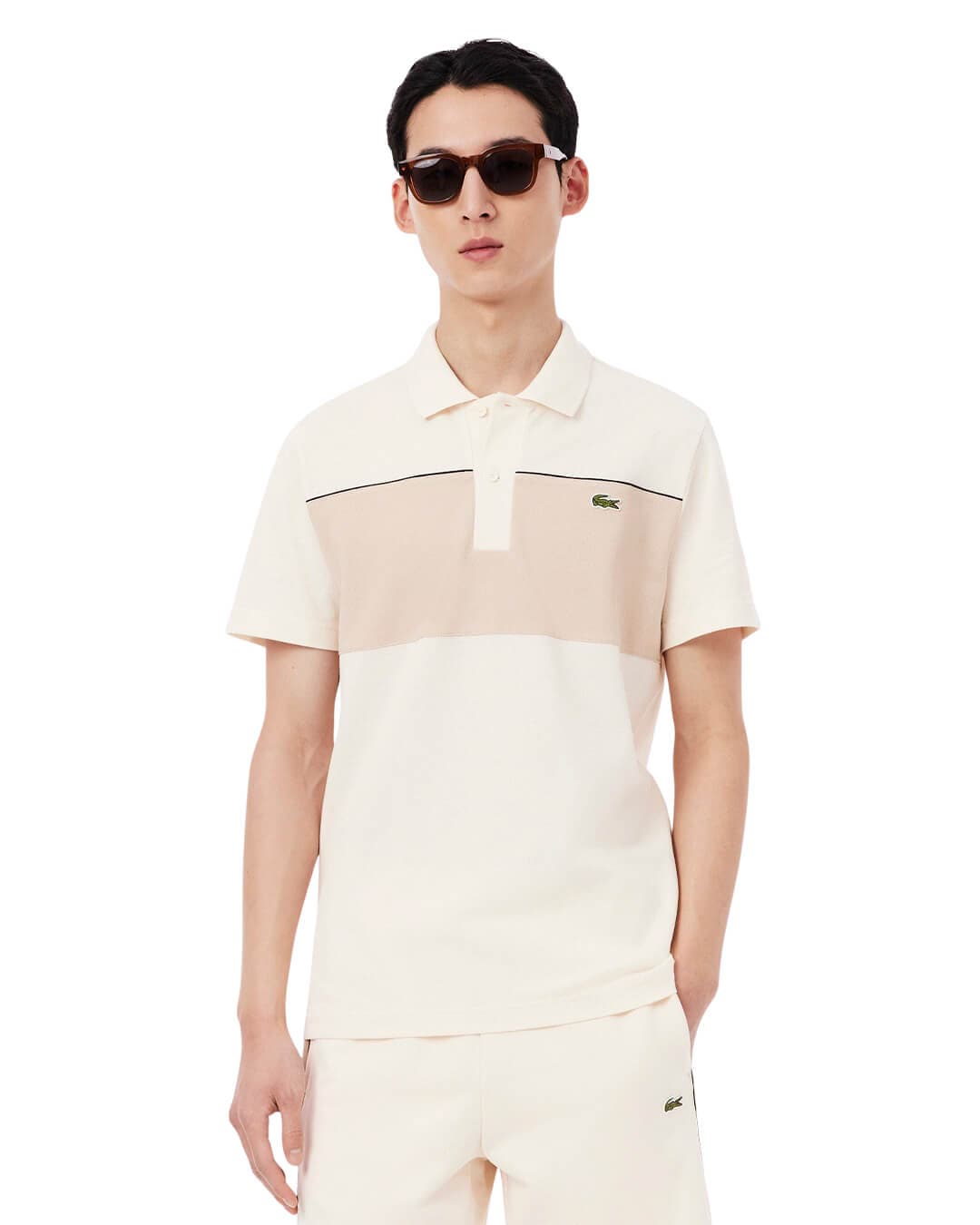 Lacoste Polo Shirts Lacoste  Cream Men'S Regular Fit Colorblock Polo Shirt