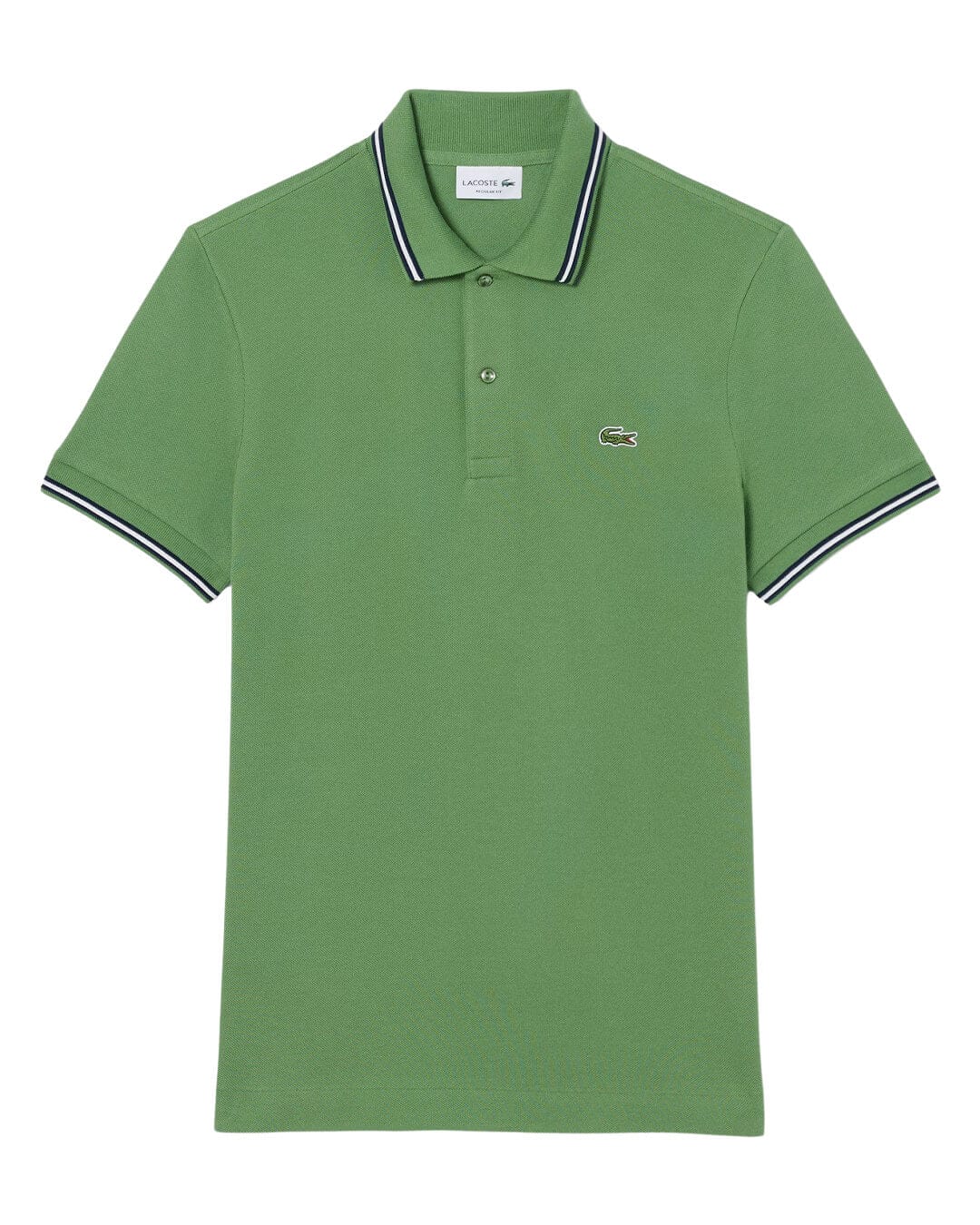 Lacoste Polo Shirts Lacoste Green Men'S Regular Fit Stripe Collar  Polo Shirt