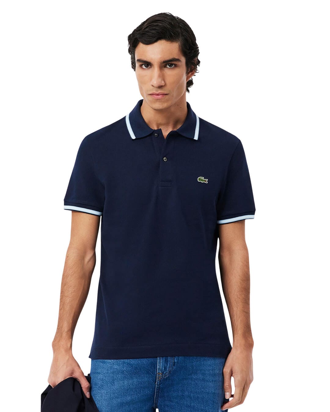 Lacoste Polo Shirts Lacoste Navy Men'S Regular Fit Stripe Collar  Polo Shirt