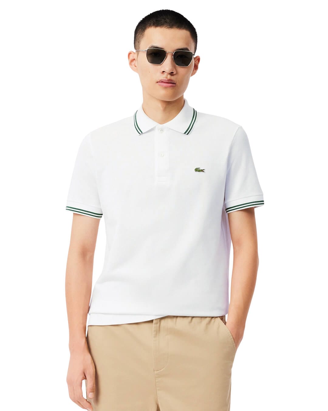 Lacoste Polo Shirts 8 Lacoste White  Men'S Regular Fit Stripe Collar Polo Shirt