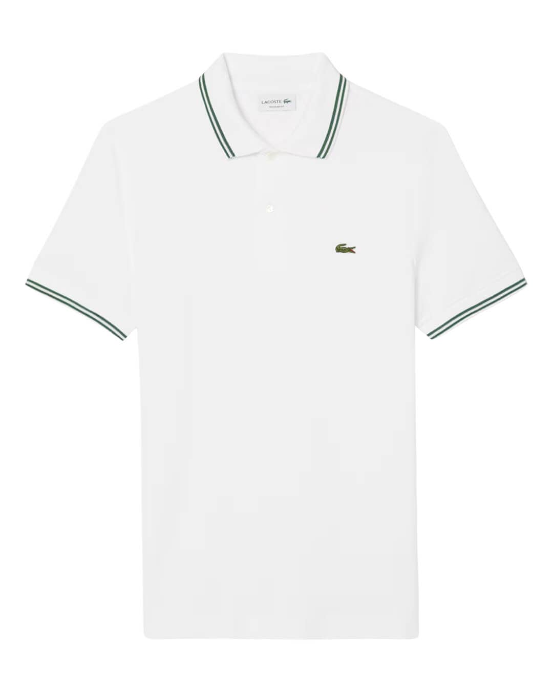 Lacoste Polo Shirts 8 Lacoste White  Men'S Regular Fit Stripe Collar Polo Shirt