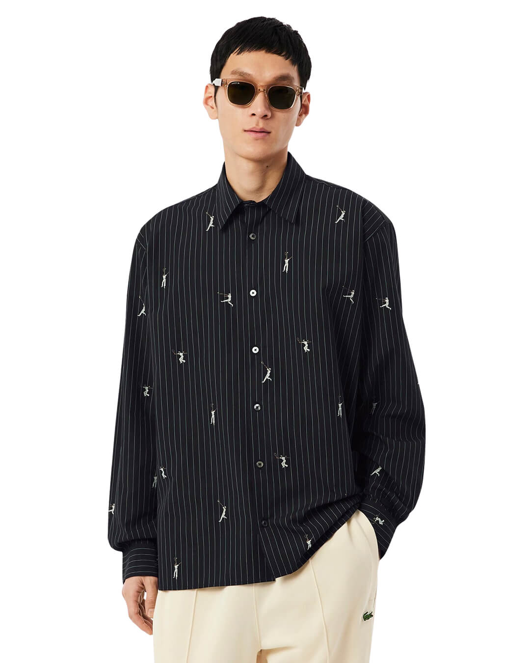 Lacoste Shirts Lacoste Black Men'S Relaxed Fit Jacquard Cotton Shirt