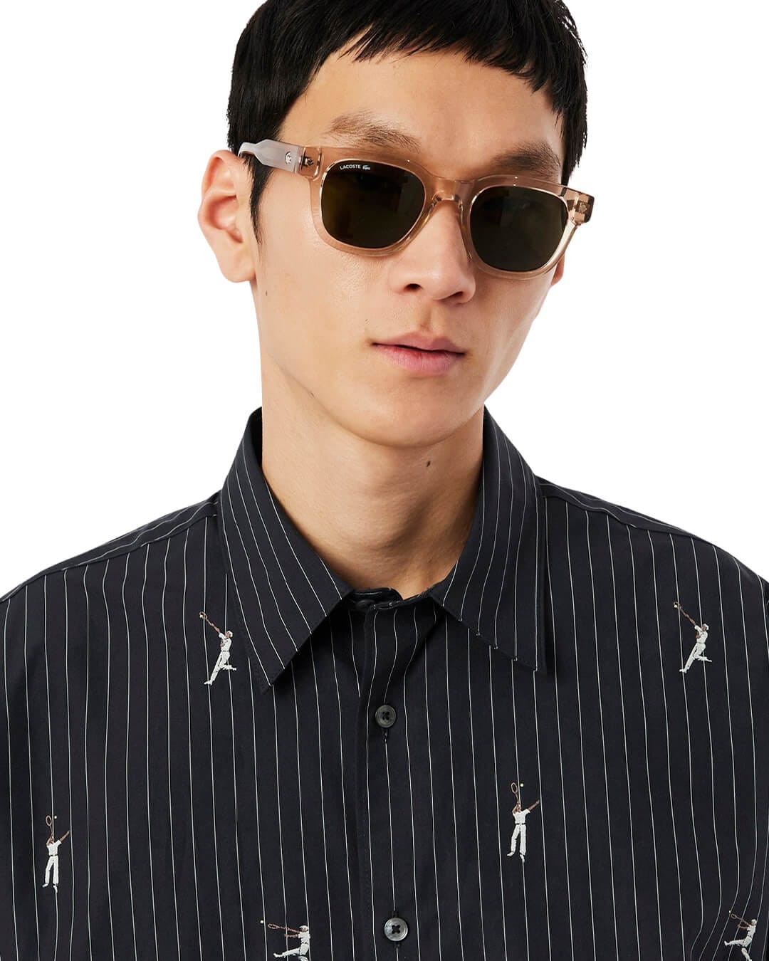 Lacoste Shirts Lacoste Black Men'S Relaxed Fit Jacquard Cotton Shirt