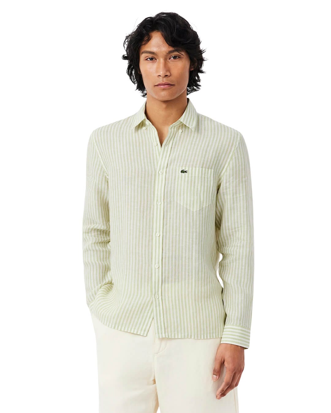 Lacoste Shirts Lacoste Green Men'S Regular Fit Ls Striped  Shirt