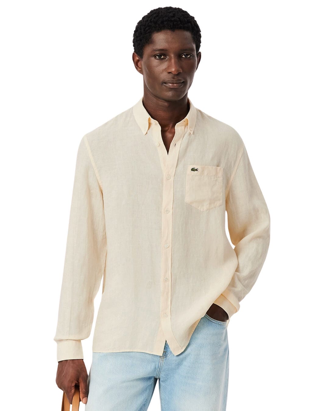 Lacoste Shirts Lacoste Men'S Regular Fit Ls Linen Shirt Beige Shirt