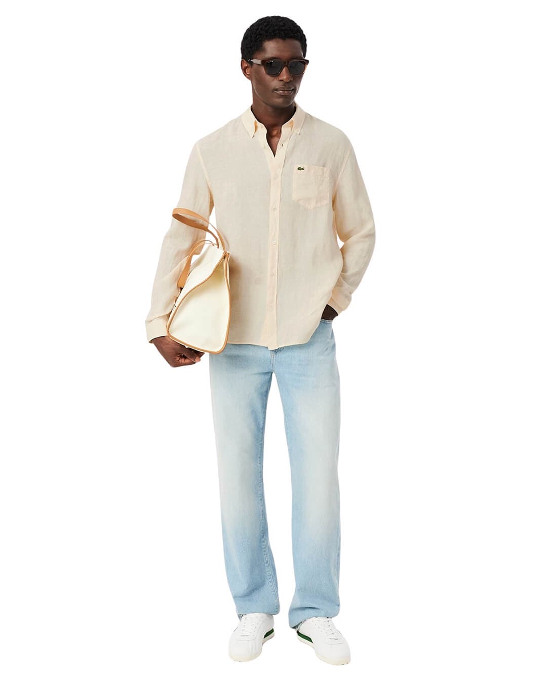 Lacoste Shirts Lacoste Men'S Regular Fit Ls Linen Shirt Beige Shirt