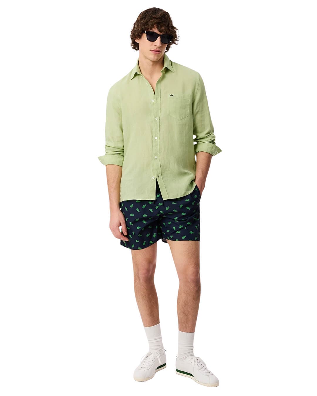 Lacoste Shirts Lacoste Men'S Regular Fit Ls Linen Shirt Green Shirt