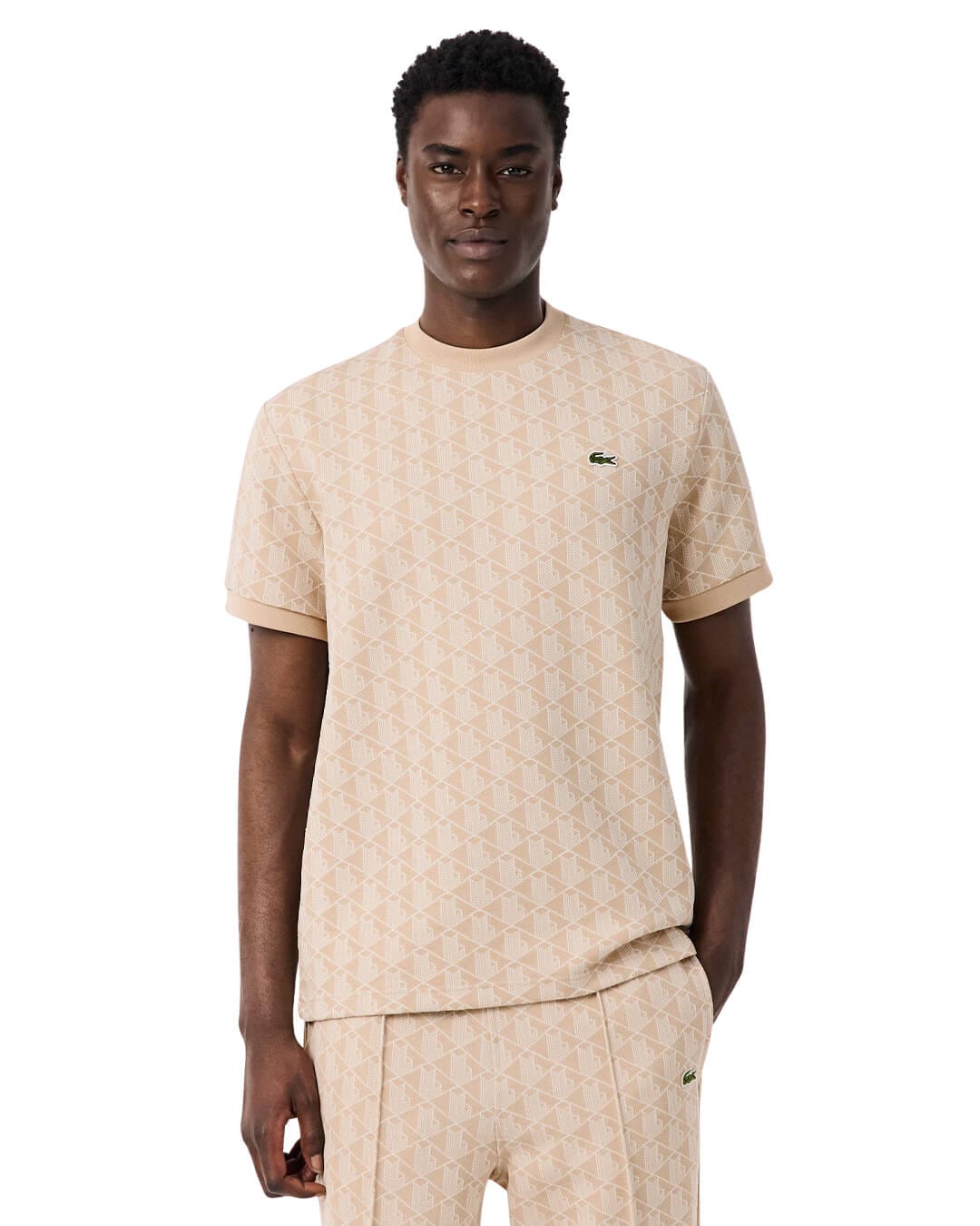 Lacoste T-Shirts Lacoste Beige Men'S Classic Fit Monogram  T-Shirt