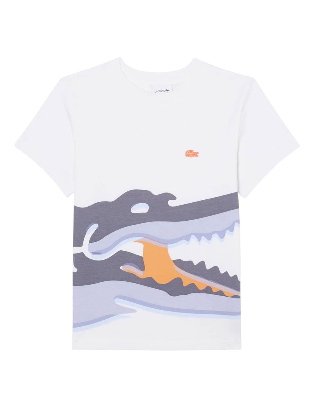 Lacoste T-Shirts Lacoste Boy'S Cotton Watercolor Crocodile T-Shirt White T-Shirt