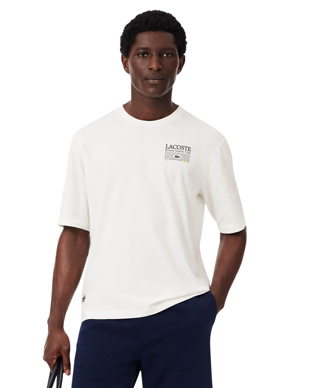 Lacoste T-Shirts Lacoste Men'S Roland Garros Edition Cotton T-Shirt White T-Shirt