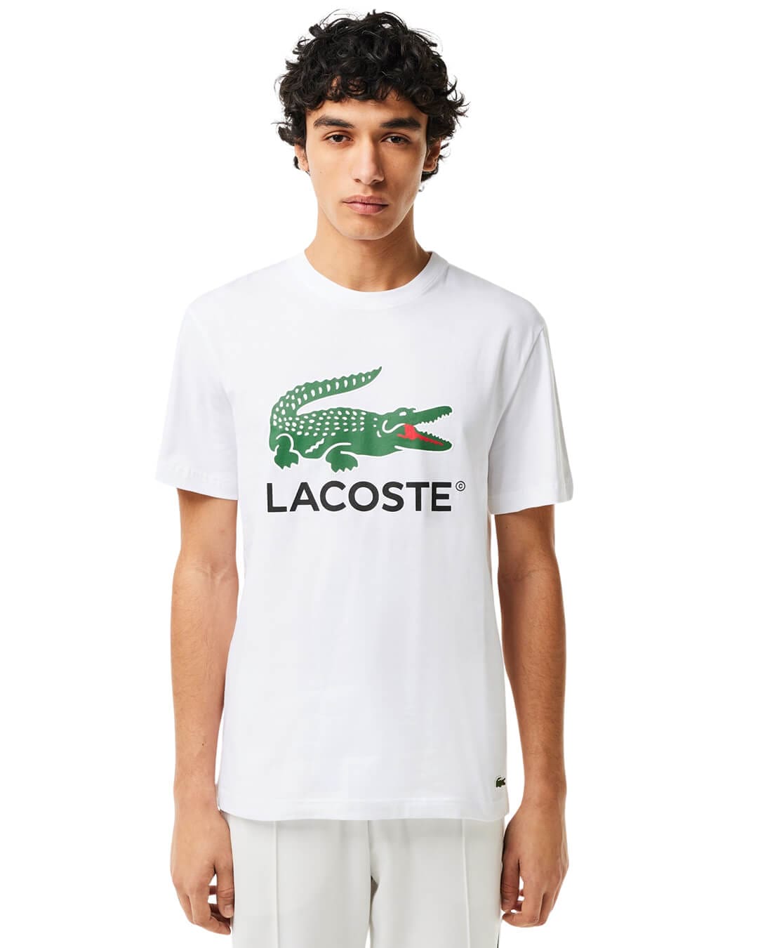 Lacoste T-Shirts Lacoste White Cotton Jersey Signature Print T-shirt